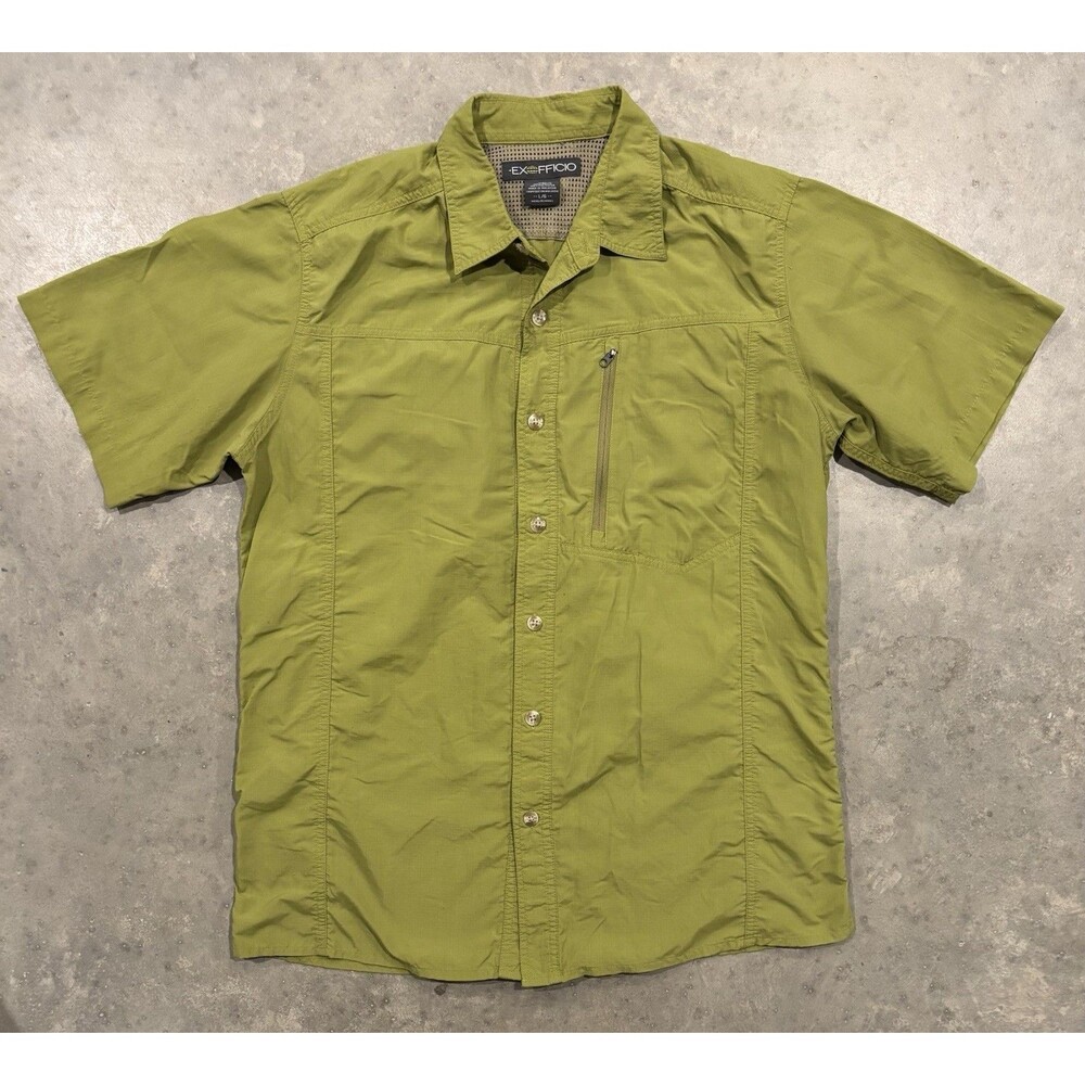 Exofficio Mens Large Short Sleeve Button Down Shirt Outdoors Hiking Green